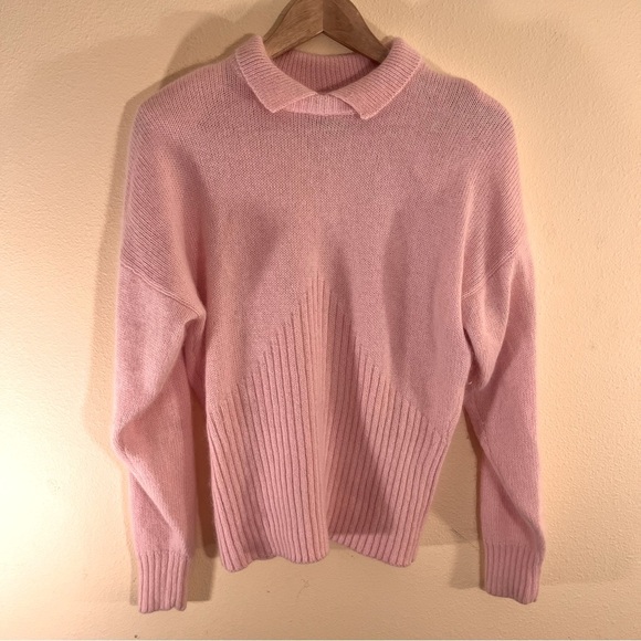 Vintage Fia Italia 1980s Angora Pink Collared Sweater Lambswool L CottageCore - Picture 3 of 16